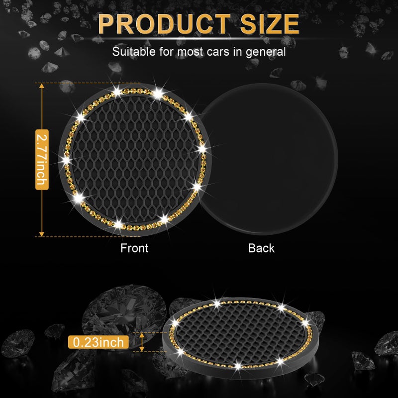 JUSTTOP 2 Pack Universal Auto Anti Slip Cup Holder Insert Coaster, Car Cup Holder Coaster, Bling Crystal Rhinestone Car Interior Accessories, Black - Yellow - Image 2