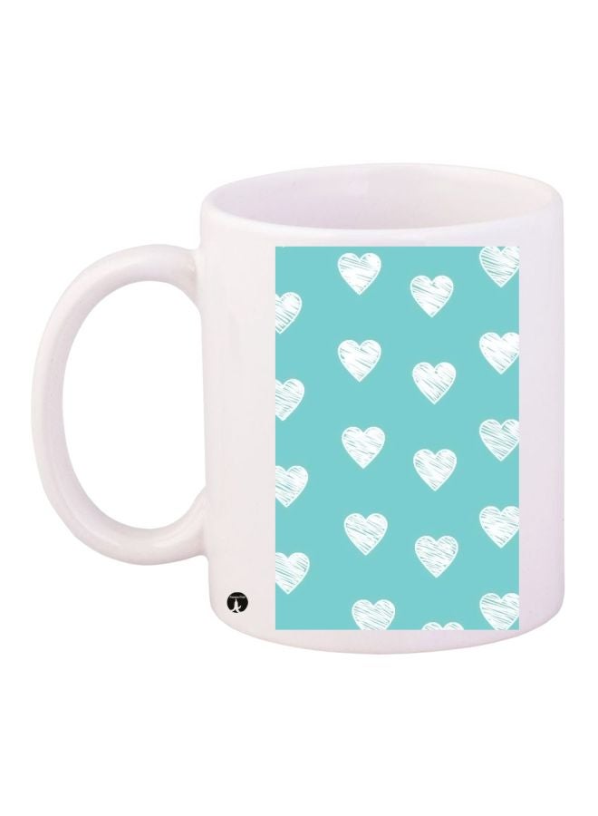 RYN Hearts Printed Coffee Mug White/Blue 11ounce