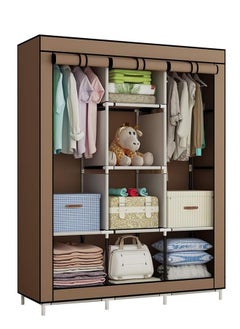 Arabest Foldable Fabric Closet Organizer,Canvas Wardrobe,Clothes Storage Organiser with 2 Hanging Rail and 6 Shelves(Brown)  - Image 1