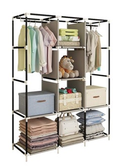 Arabest Foldable Fabric Closet Organizer,Canvas Wardrobe,Clothes Storage Organiser with 2 Hanging Rail and 6 Shelves(Brown)  - Image 3