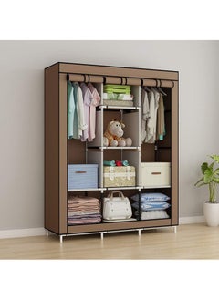 Arabest Foldable Fabric Closet Organizer,Canvas Wardrobe,Clothes Storage Organiser with 2 Hanging Rail and 6 Shelves(Brown)  - Image 5