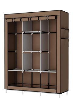 Arabest Foldable Fabric Closet Organizer,Canvas Wardrobe,Clothes Storage Organiser with 2 Hanging Rail and 6 Shelves(Brown)  - Image 2
