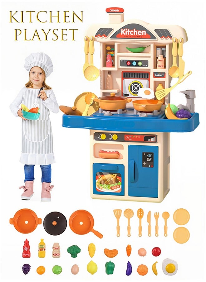 Kids Kitchen Play Set,Interactive Kids Kitchen Play Set with 31Pcs of Pretend Kitchen Toys,Realistic Sound Effects and Simulated Functionality Suitable for Boys and Girls Aged 3 4 5  6 7 8  Years  - Image 1