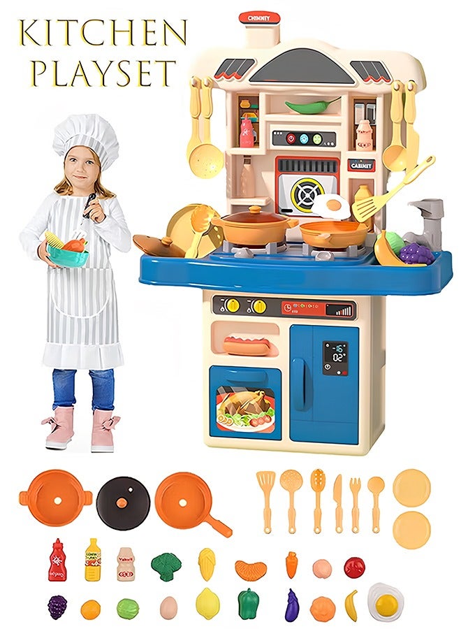 مجموعة ألعاب المطبخ للأطفال، مجموعة ألعاب المطبخ التفاعلية للأطفال مع 31 قطعة من ألعاب المطبخ التظاهرية، وتأثيرات صوتية واقعية ووظائف محاكاة مناسبة للأولاد والبنات من سن 3 و4 و5 و6 و7 و8 سنوات - Image 1