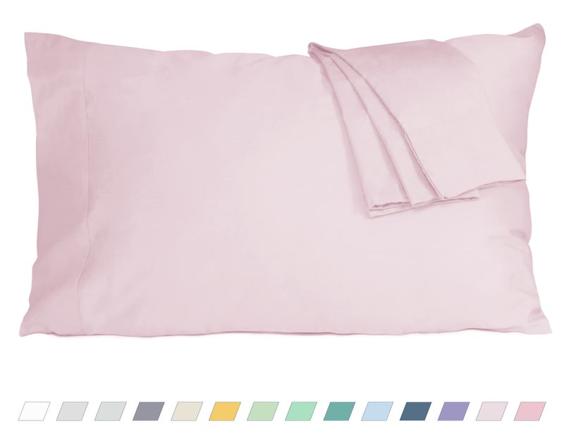 HOMTEC Pillow Cases Standard Queen Size Cotton Percale Weave Pillowcases PreShrunk Breathable and Hypoallergenic Pillowcases Set of 2 2 Piece StandardQueen 20 Inch x 30 Inch Light Pink