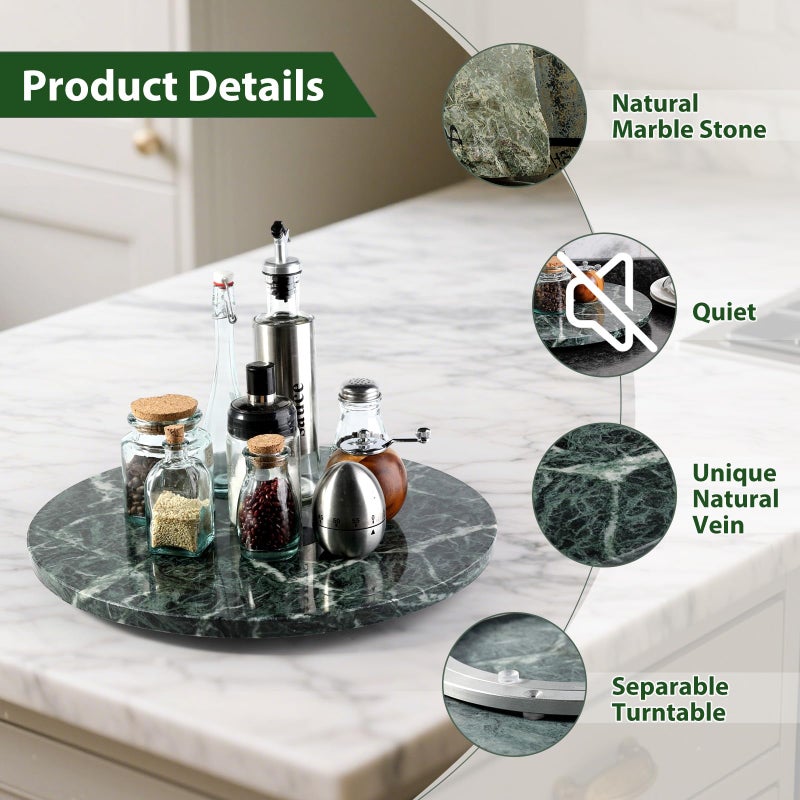 BCS Marble Lazy Susan, 16 in Turntable Organizer for Cabinet Pantry Kitchen Countertop Fridge Bathroom Makeup Vanity Countertop, Detachable Organizer (Indian Green) - Image 3