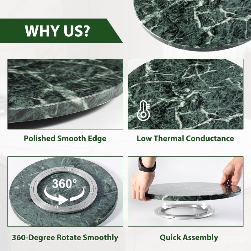 BCS Marble Lazy Susan, 16 in Turntable Organizer for Cabinet Pantry Kitchen Countertop Fridge Bathroom Makeup Vanity Countertop, Detachable Organizer (Indian Green) - Image 2