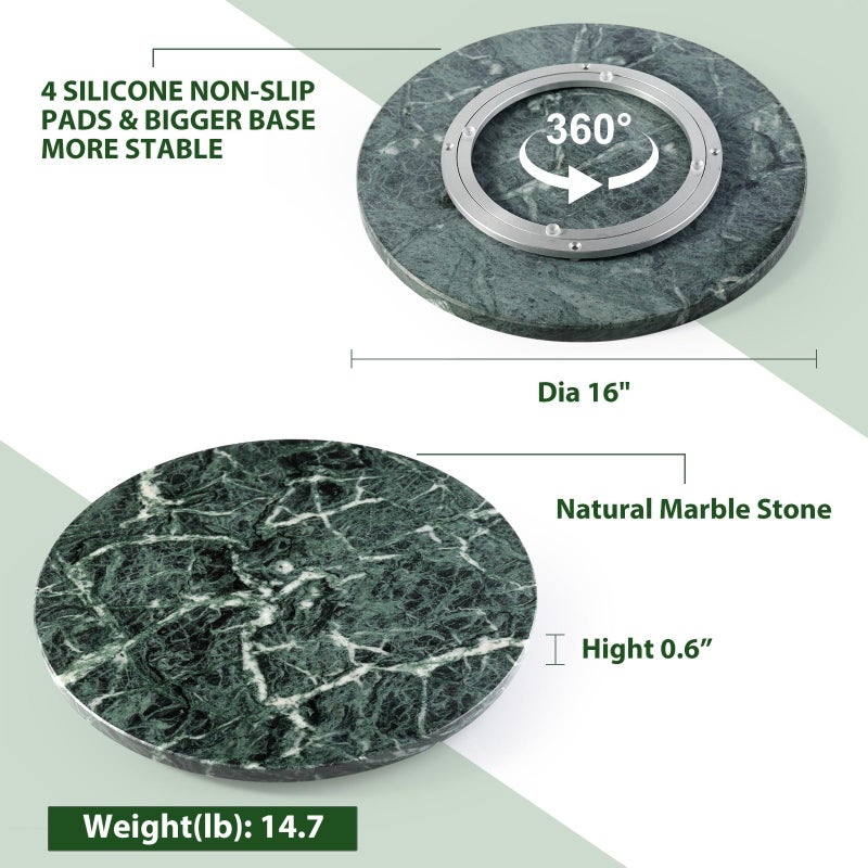 BCS Marble Lazy Susan, 16 in Turntable Organizer for Cabinet Pantry Kitchen Countertop Fridge Bathroom Makeup Vanity Countertop, Detachable Organizer (Indian Green) - Image 4
