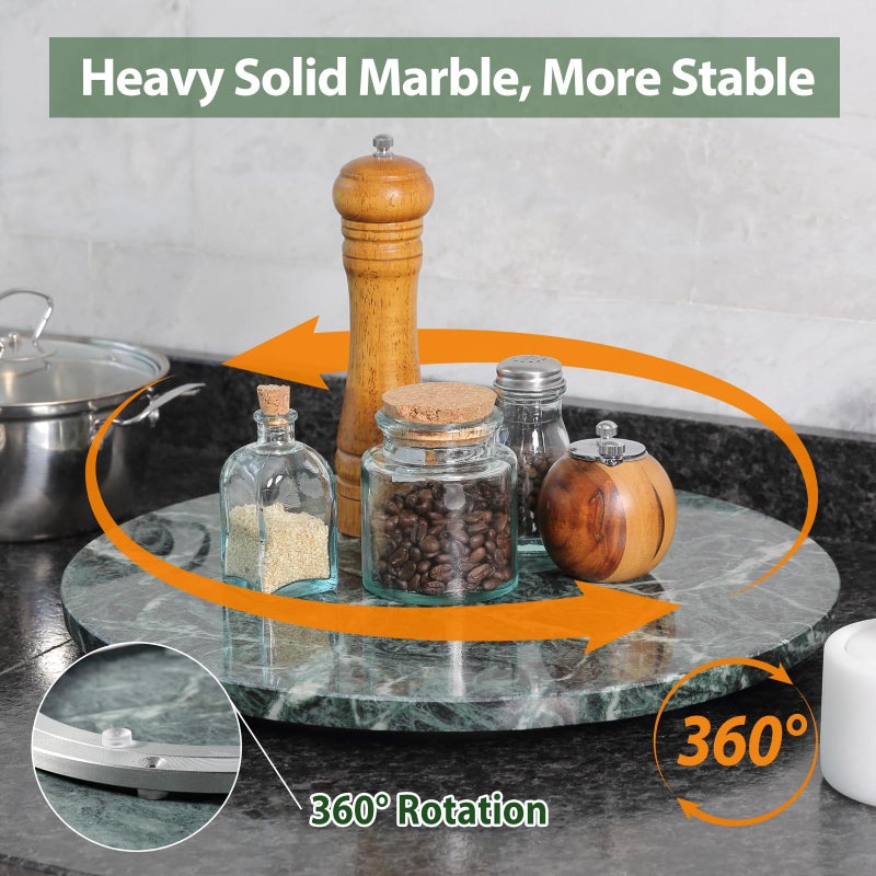 BCS Marble Lazy Susan, 16 in Turntable Organizer for Cabinet Pantry Kitchen Countertop Fridge Bathroom Makeup Vanity Countertop, Detachable Organizer (Indian Green) - Image 5