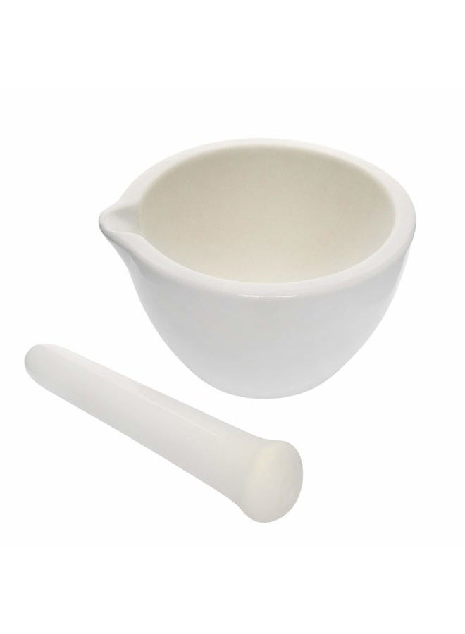 EISCO Small Porcelain Mortar & Pestle, thick walled, Outer dia 80mm (3.15") Textured Bowl and spout - 60ml (2 oz) - Image 1