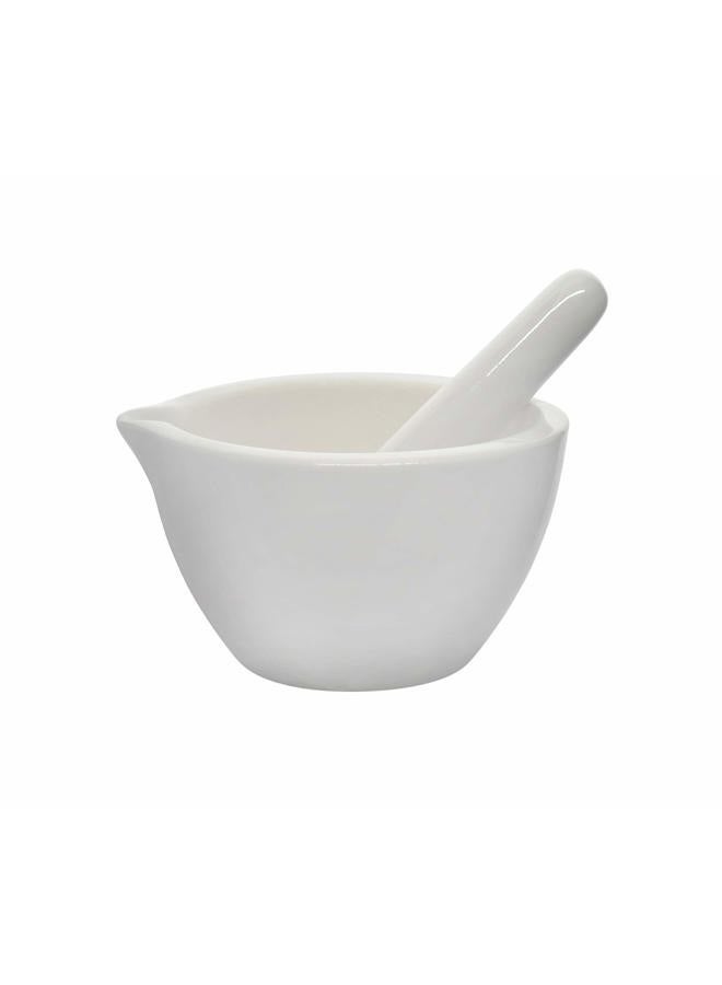 EISCO Small Porcelain Mortar & Pestle, thick walled, Outer dia 80mm (3.15") Textured Bowl and spout - 60ml (2 oz) - Image 2