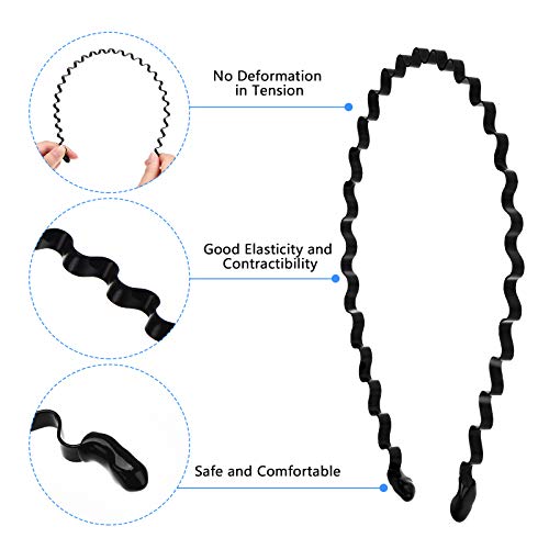WILLBOND 11 Pieces Metal Headband and Sports Headbands, Elastic Headbands Spring Wave Non Slip Hairband Unisex Hair Accessories for Men and Women Running Jogging Yoga Workout Supplies - Image 4
