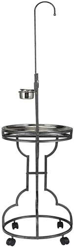 Mcage Elegant and Durable Wrought Iron Parrot Bird Play Perch Sturdy 4-Leg Rolling Stand Perch Gym Ground with Removable No Rust Stainless Steel Tray and Feed Cups Toy Hook - Image 2