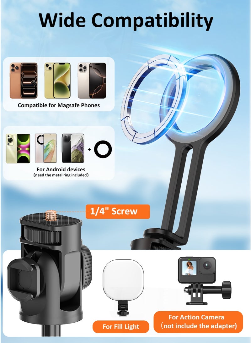 TONEOF 175cm Magnetic Phone Tripod Stand for iPhone and Android, 360° Multi-angle Rotation, with Side Cold Shoe Slot u0026 1/4 Thread, Rechargeable Remote Control, Multifunctional Tripod for Smartphone/Fill Light/Camera/Microphone - Image 3