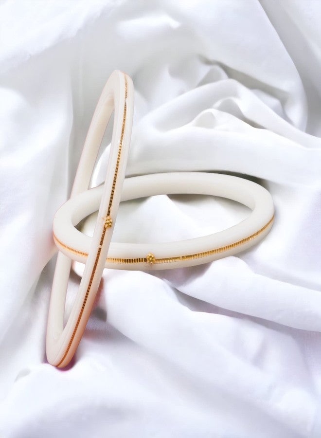Hem Jewels مجوهرات هيم من أشوك للمجوهرات، أساور ذهبية عيار 22 قيراط (916) / تشودي ذهبية مصنوعة يدوياً / تشودا زفاف للنساء مع شهادة نقاء (مجموعة من قطعتين) - أبيض (2.6 آني) - Image 3