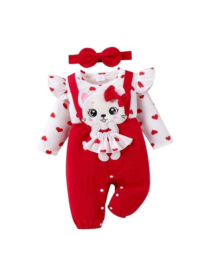 ODIMAME Baby Girl Clothes Cat Love Set Red 6-9 Months - Image 1
