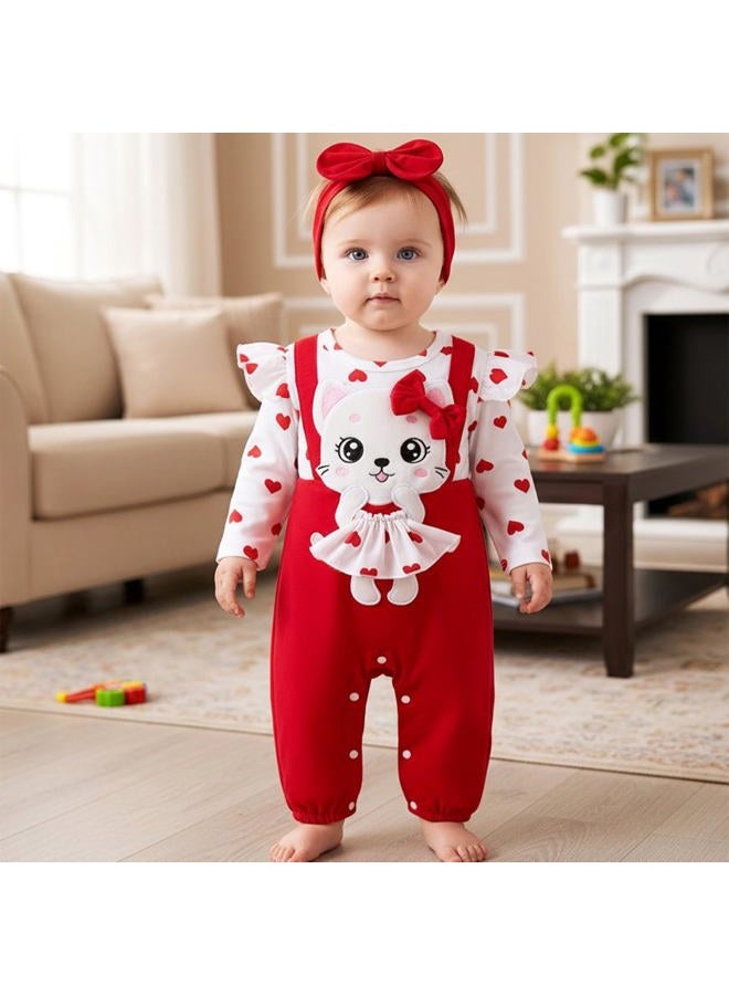 ODIMAME Baby Girl Clothes Cat Love Set Red 6-9 Months - Image 3