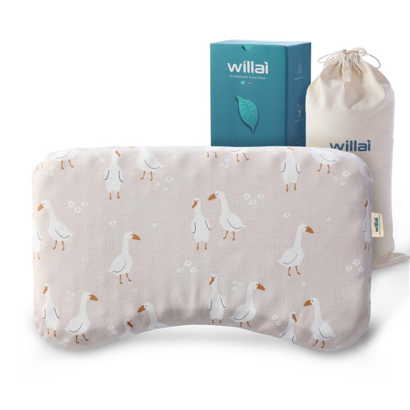 willai Toddler Pillow with Removable Pillowcase, 20X12inch Soft Breathable Kids Pillow, Machine Washable Toddler Pillow, Ergonomic Small Children Pillow for Boys and Girls Ages 6-8 Years (Swan) - Image 1