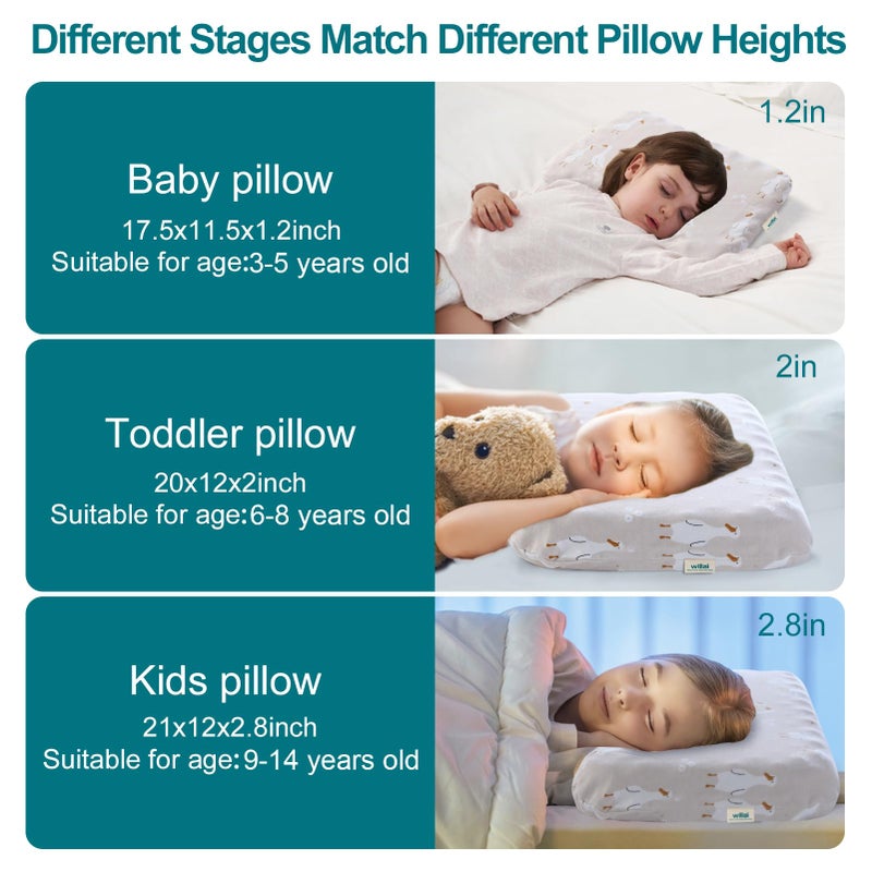 willai Toddler Pillow with Removable Pillowcase, 20X12inch Soft Breathable Kids Pillow, Machine Washable Toddler Pillow, Ergonomic Small Children Pillow for Boys and Girls Ages 6-8 Years (Swan) - Image 5