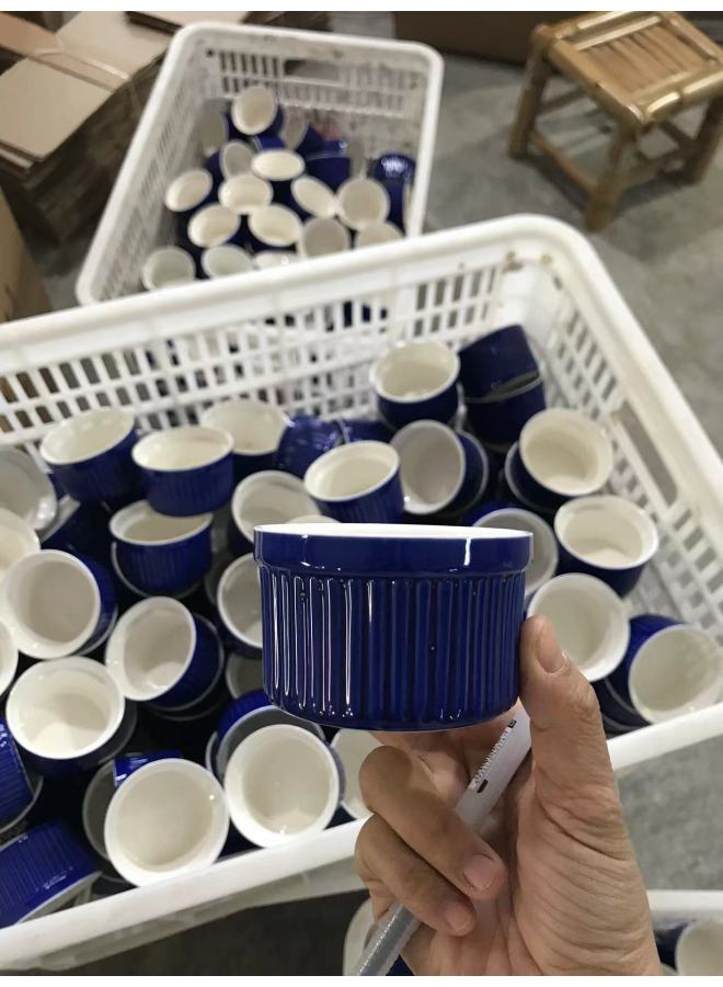 Candy Color Ceramic Stripe Cup Baking Shufulei Baking Cup Wicker Cup Jelly Pudding Bowl Cake Cup Classic Bowl-Specifications:7.5*7.5*5-Capacity:201-300ml