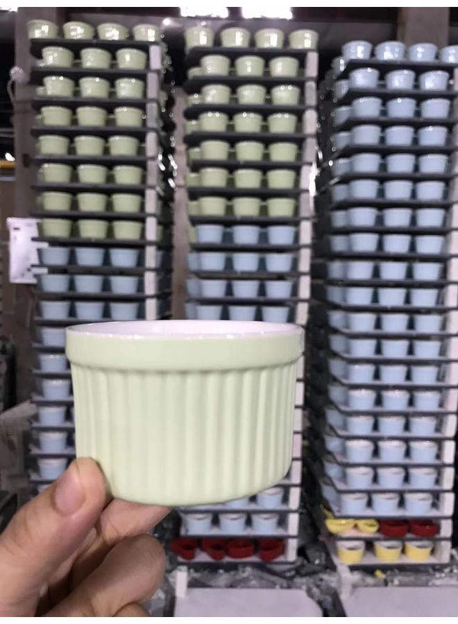 Candy Color Ceramic Stripe Cup Baking Shufulei Baking Cup Wicker Cup Jelly Pudding Bowl Cake Cup Classic Bowl-Specifications:7.5*7.5*5-Capacity:201-300ml