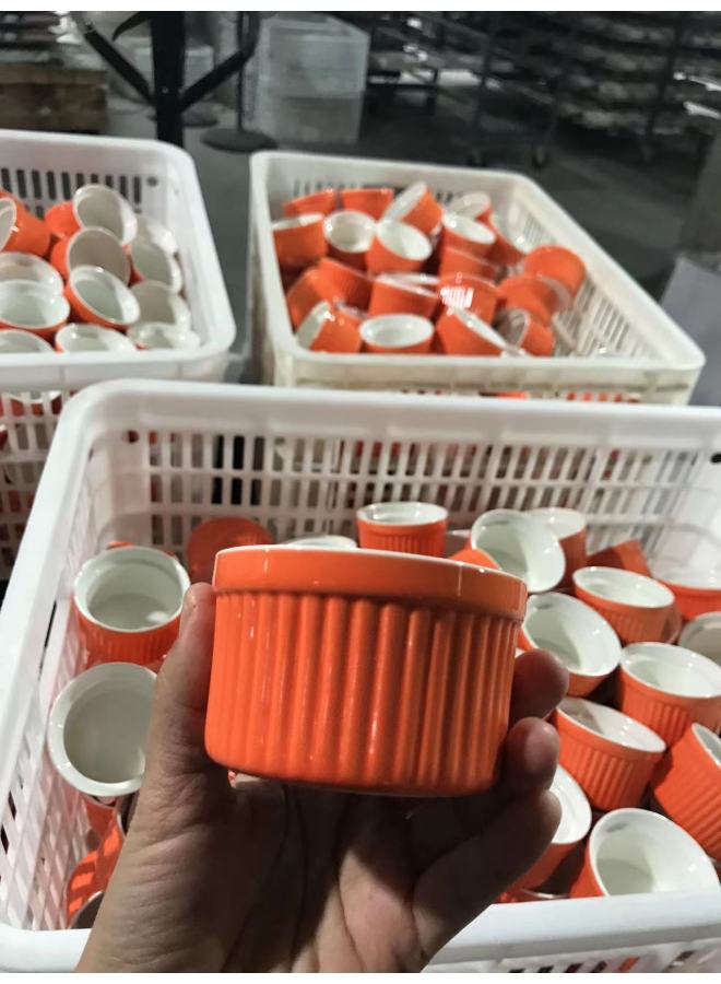 Candy Color Ceramic Stripe Cup Baking Shufulei Baking Cup Wicker Cup Jelly Pudding Bowl Cake Cup Classic Bowl-Specifications:7.5*7.5*5-Capacity:201-300ml