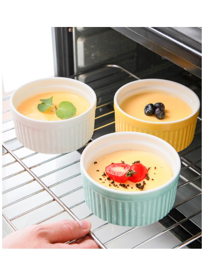Candy Color Ceramic Stripe Cup Baking Shufulei Baking Cup Wicker Cup Jelly Pudding Bowl Cake Cup Classic Bowl-Specifications:7.5*7.5*5-Capacity:201-300ml
