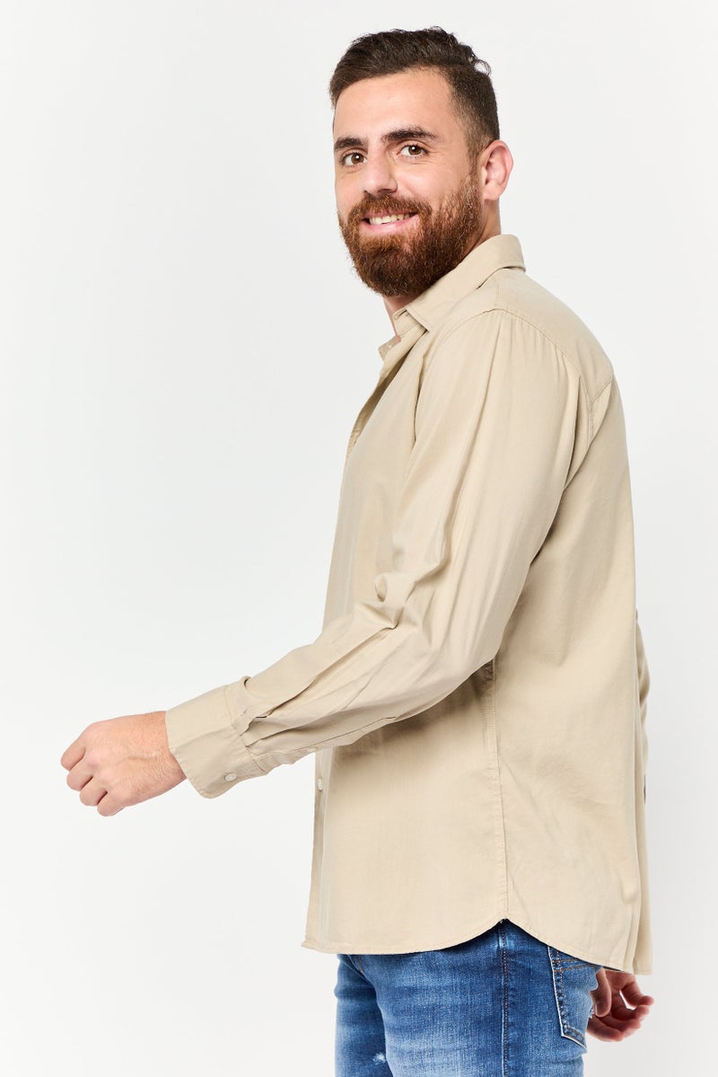 Jack Jones Men Oversized Fit Solid Long Sleeve Casual Shirt, Khaki  - Image 2