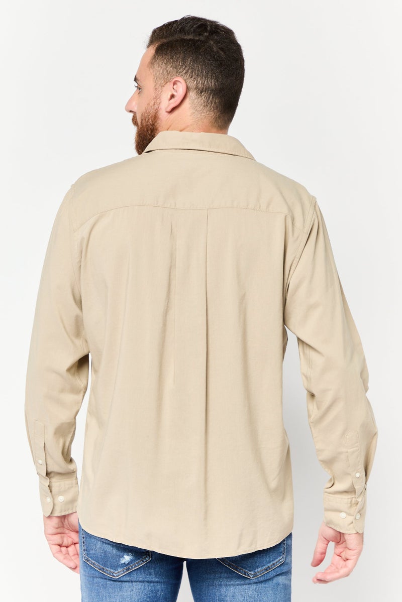 Jack Jones Men Oversized Fit Solid Long Sleeve Casual Shirt, Khaki  - Image 4