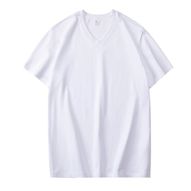 Solid Color V Neck Short-Sleeved T-Shirt Round Neck Men's Young Men's T-Shirt Korean Style Slim Loose T-Shirt Men's Long-Sleeved - Image 2