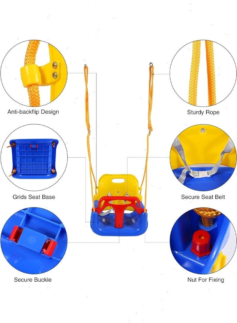 يواوليتي ارجوحة اطفال بلاستيكية 3 في 1 للأطفال، متينة وقوية، مراجيح أطفال متعددة الوظائف داخلية وخارجية متعددة الوظائف، مرجيحة معلقة بمقعد غير سام وشديدة التحمل للملعب، والرضع، والأطفال الصغار - Image 3