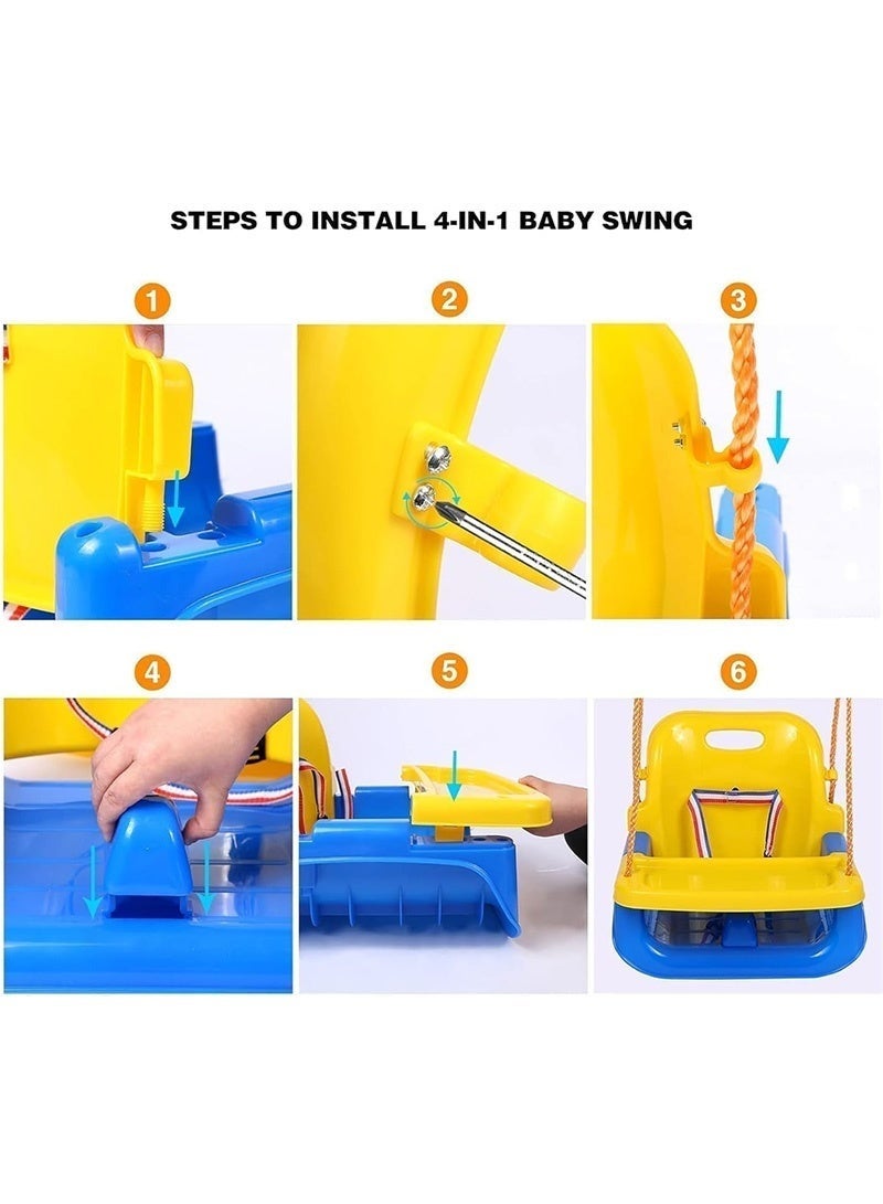 يواوليتي ارجوحة اطفال بلاستيكية 3 في 1 للأطفال، متينة وقوية، مراجيح أطفال متعددة الوظائف داخلية وخارجية متعددة الوظائف، مرجيحة معلقة بمقعد غير سام وشديدة التحمل للملعب، والرضع، والأطفال الصغار - Image 5