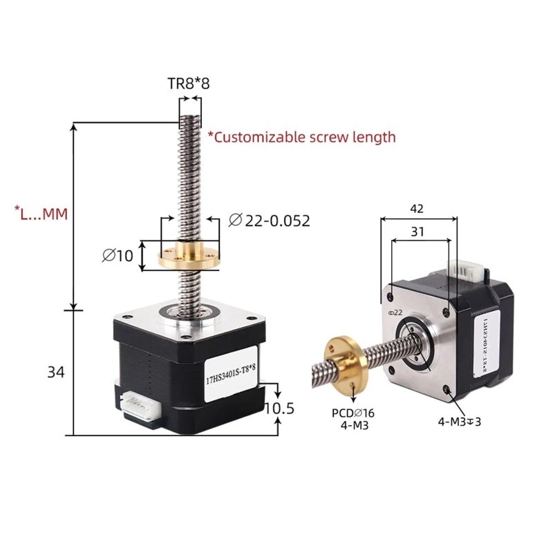 Nema17 Stepper Motor With T8 Lead Screw 300mm For 3D Printer Z Axis 17HS3401S T8x2 300mm - Image 4