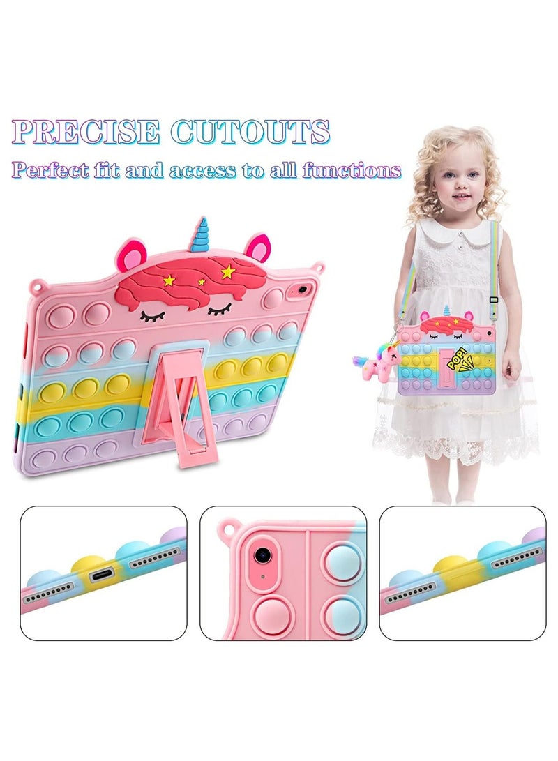 iPad Air 4/5 Case with Kickstand Shoulder Straps Keychain Silicone Fidget Bubble Case for Girls Kids Cute Rainbow Cover for iPad Air 4/5 10.9 inch  - Image 4