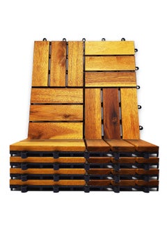 HOME TASTE TOMSUN Wood Interlocking Decking Tiles Pack of 10 Solid Pine Hardwood Tiles for Indoor Outdoor Waterproof Teak Flooring Deck for Home Yard Swimming Pool  - Image 1
