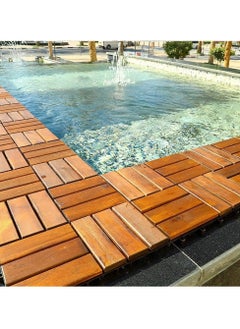HOME TASTE TOMSUN Wood Interlocking Decking Tiles Pack of 10 Solid Pine Hardwood Tiles for Indoor Outdoor Waterproof Teak Flooring Deck for Home Yard Swimming Pool  - Image 4