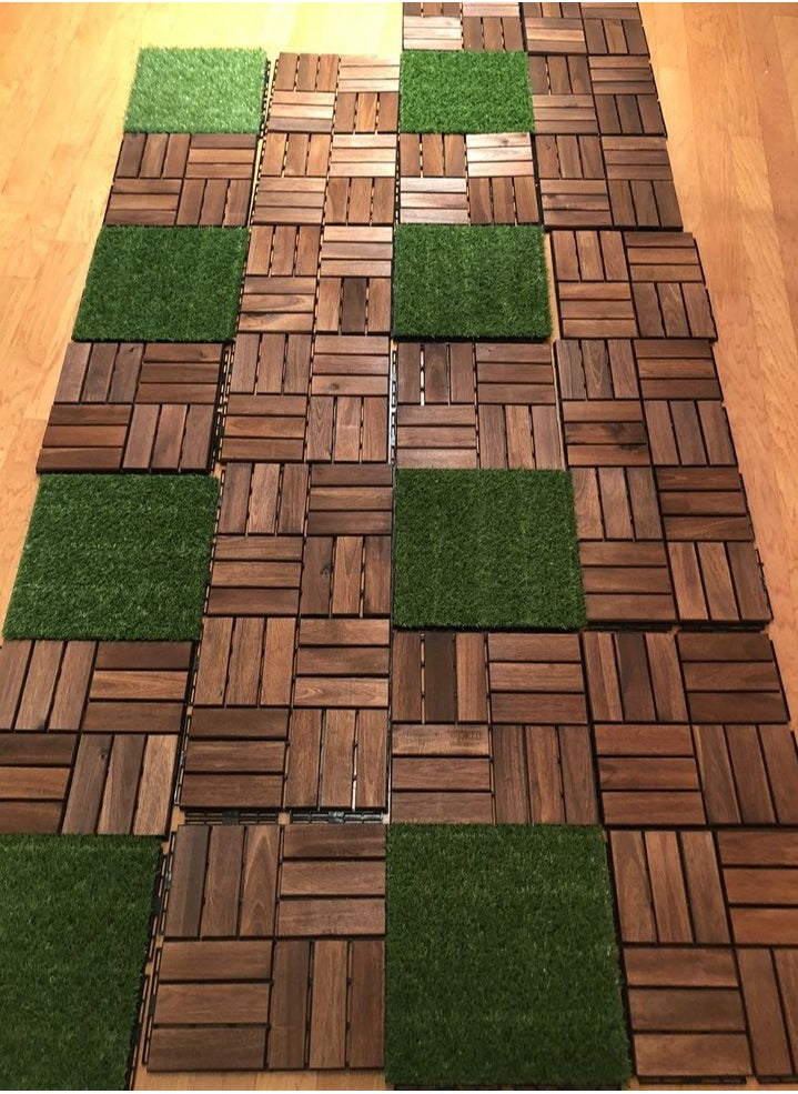 HOME TASTE TOMSUN Wood Interlocking Decking Tiles Pack of 10 Solid Pine Hardwood Tiles for Indoor Outdoor Waterproof Teak Flooring Deck for Home Yard Swimming Pool  - Image 5