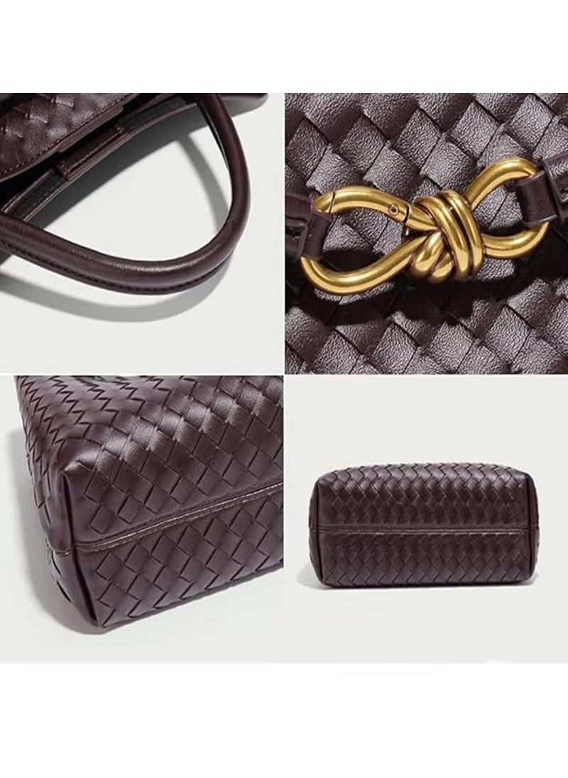 Generic Woven Hobo Bags for Women Fashion Leather Woven Tote Shoulder Bag Purses Tote Handbag (Brown）  - Image 5