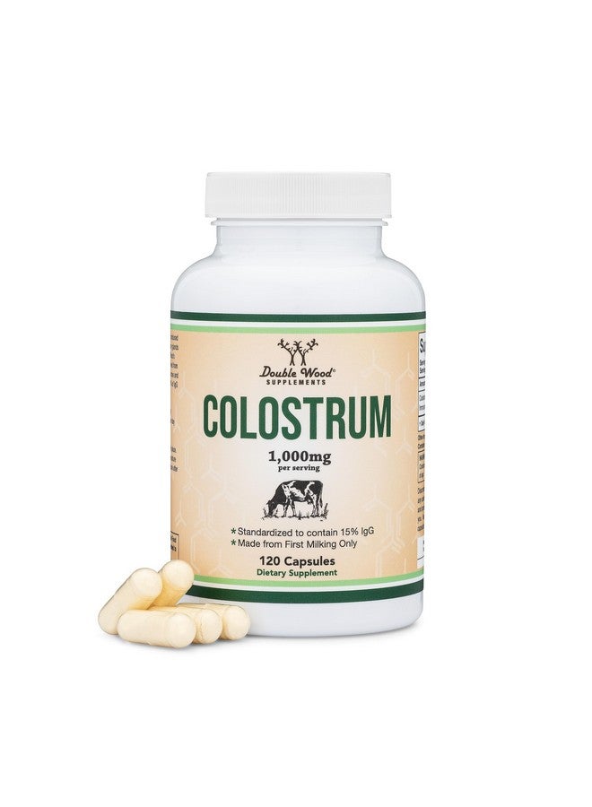Double Wood Supplements Colostrum Supplement 120 Capsules, 1,000mg per Serving (Bovine Colostrum Powder from First Milking Only, Std. to Contain 15% IgG Immunoglobulins) No Fillers, Third Party Tested by Double Wood - Image 1