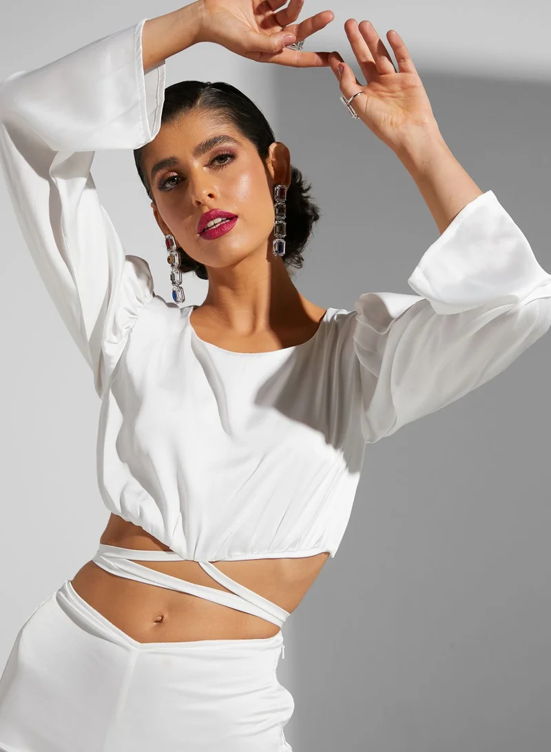 Namshi x Tamara Jamal Satin Finish Top With Tie Up