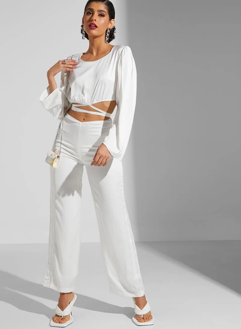 Namshi x Tamara Jamal Satin Finish Top With Tie Up