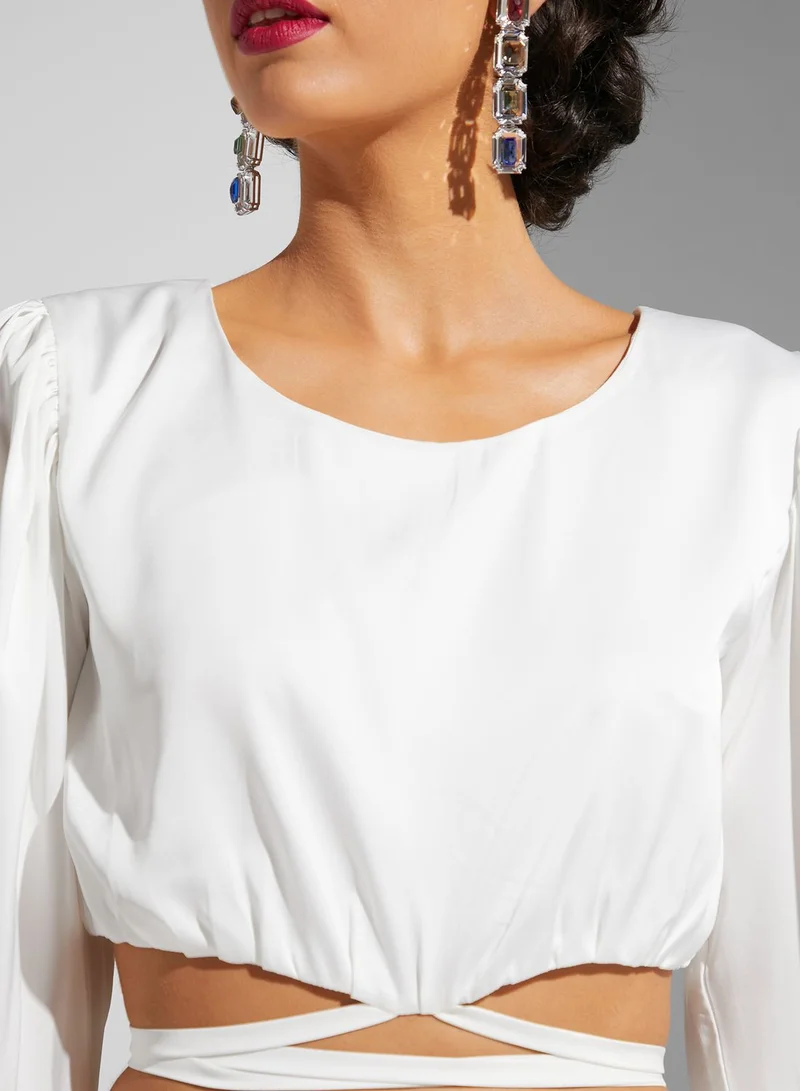 Namshi x Tamara Jamal Satin Finish Top With Tie Up