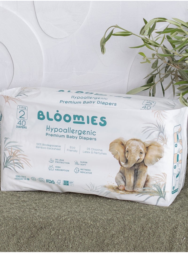 بلوميز حفاضات بلوميز بريميوم للأطفال مع مؤشر البلل | حفاضات صديقة للبيئة ومضادة للحساسية مصنوعة من الخيزران بنسبة 100٪ | حفاضات مقاس 2 للأطفال 3-8 كجم × 40 قطعة - Image 3