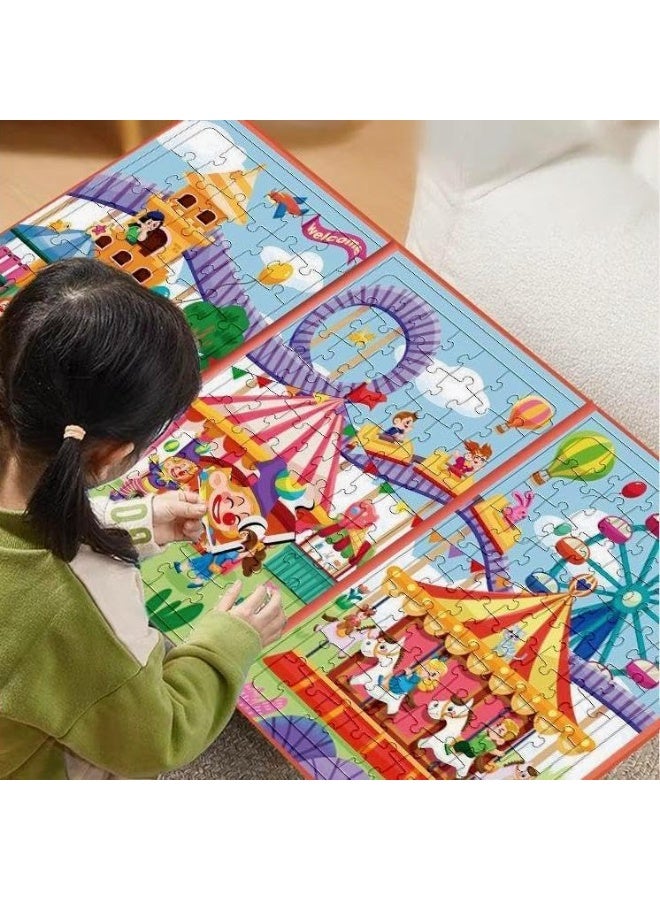Soofam Jigsaw Puzzle for Kids 5-12 Years, Magnetic Puzzles Amusement Park 3 Levels of Difficulty, Puzzle Books Wooden, Educational Toys for Travel Activities, Strong Megnet - Image 1