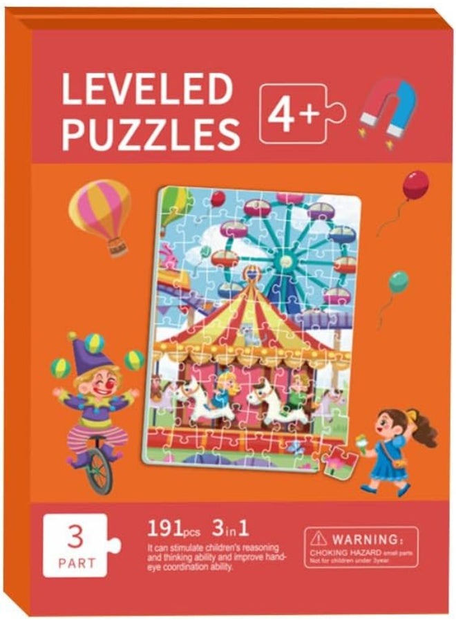 Soofam Jigsaw Puzzle for Kids 5-12 Years, Magnetic Puzzles Amusement Park 3 Levels of Difficulty, Puzzle Books Wooden, Educational Toys for Travel Activities, Strong Megnet - Image 4