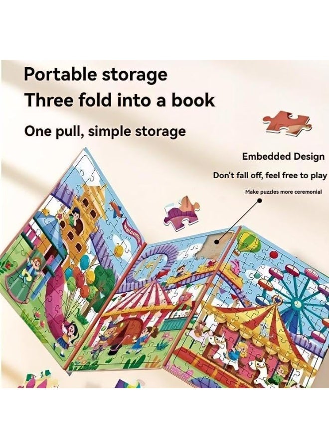 Soofam Jigsaw Puzzle for Kids 5-12 Years, Magnetic Puzzles Amusement Park 3 Levels of Difficulty, Puzzle Books Wooden, Educational Toys for Travel Activities, Strong Megnet - Image 3