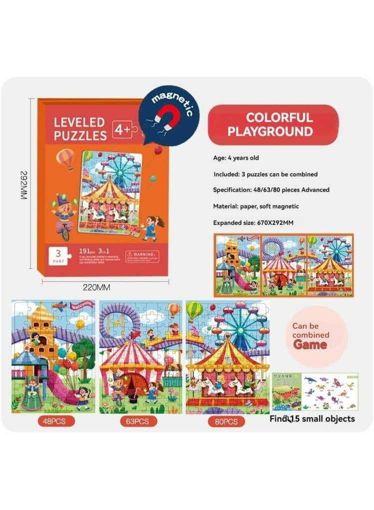 Soofam Jigsaw Puzzle for Kids 5-12 Years, Magnetic Puzzles Amusement Park 3 Levels of Difficulty, Puzzle Books Wooden, Educational Toys for Travel Activities, Strong Megnet - Image 5