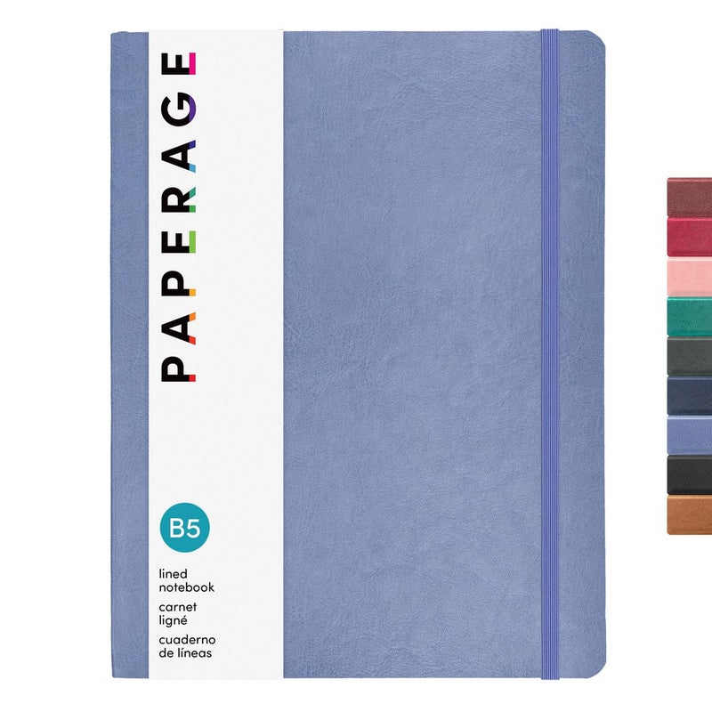 PAPERAGE Softcover Lined Journal Notebook (Periwinkle), 176 Pages, Large B5 College Ruled Notebook, 7.5 inches x 9.8 inches - 100 GSM Premium Paper, Soft Vegan Leather Journal for Home, Work & School - Image 1