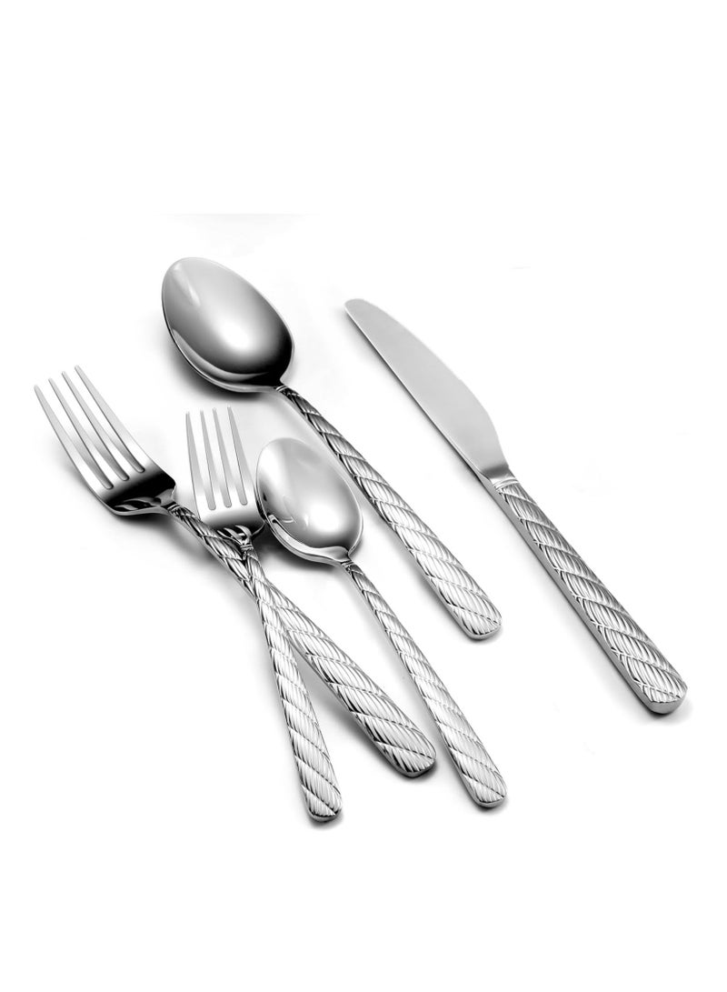 شو وو 5 Pieces Luxury Hammered Silverware Set, Flatware Set Service for 6, 18/10 Premium Stainless Steel, Mirror Polished Cutlery Utensil Include Fork Knife Spoon Dishwasher Safe - Image 1