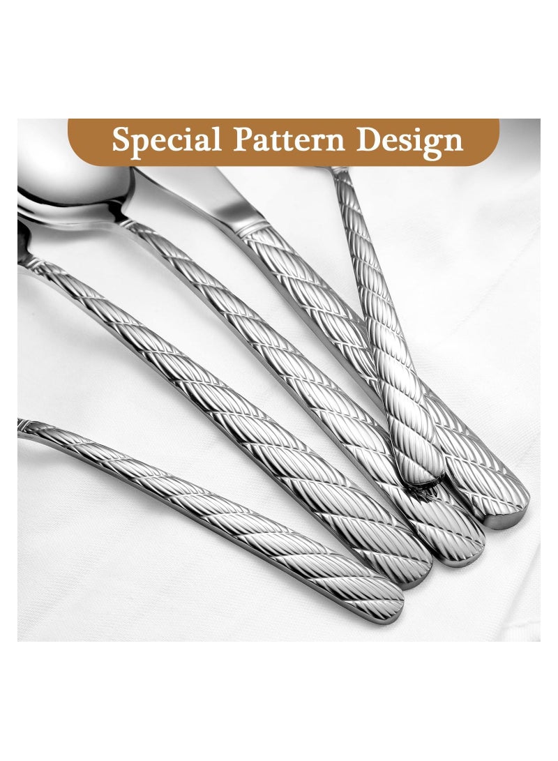 شو وو 5 Pieces Luxury Hammered Silverware Set, Flatware Set Service for 6, 18/10 Premium Stainless Steel, Mirror Polished Cutlery Utensil Include Fork Knife Spoon Dishwasher Safe - Image 5